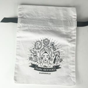 Sephora The Glow Getters Drawstring Cloth MakeUp Delicates Travel Bag White New